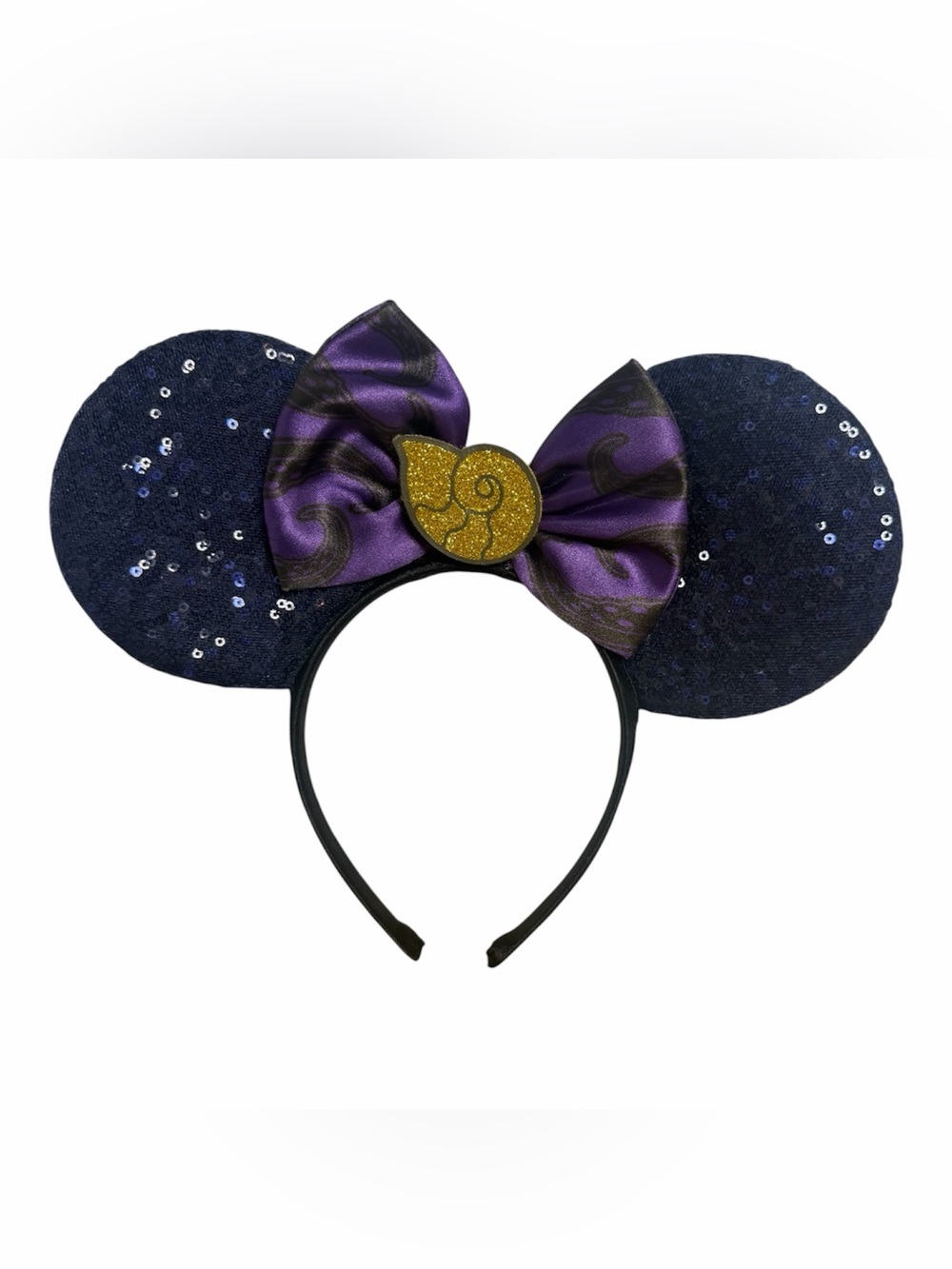Disney Navy Sequin Minnie Ears Headband with Purple Bow and Gold Nautilus